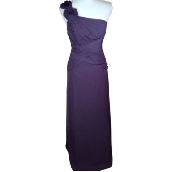 DAVID'S BRIDAL PURPLE CHIFFON ONE SHOULDER GOWN SZ.2 EUC. - Picture 2 of 7